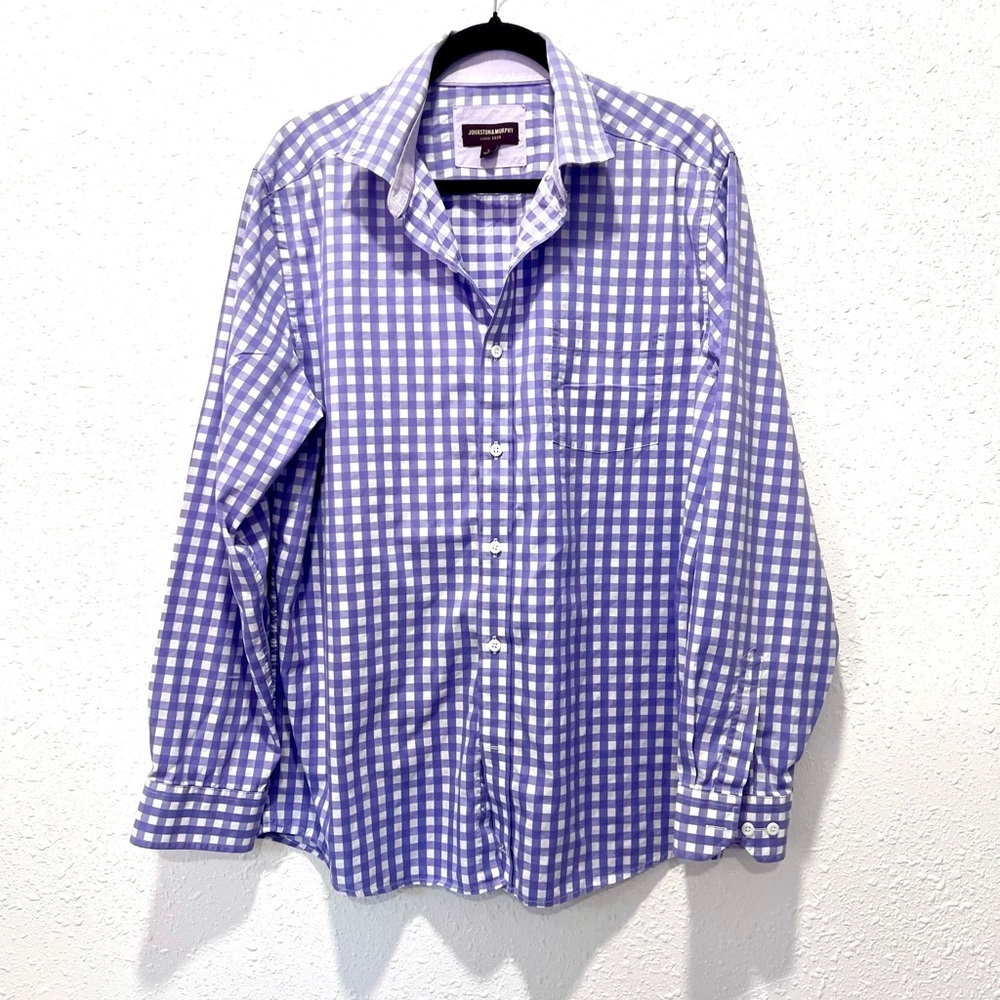 Johnston‎ & Murphy 100% cotton Purple Gingham Casual Shirt L